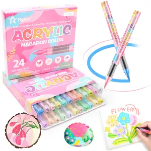 24 Colors /36 Colors Acrylic Paint Markers,Macaron Series Set,Soft Brush Tip Water Based, Straight liquid Markers, Acrylic Marker Pen for Wood, Canvas, Rock Painting, Glass, Diy Crafts, Fabric Paint, Acrylic Paint Pens, Crafts Art Supplies