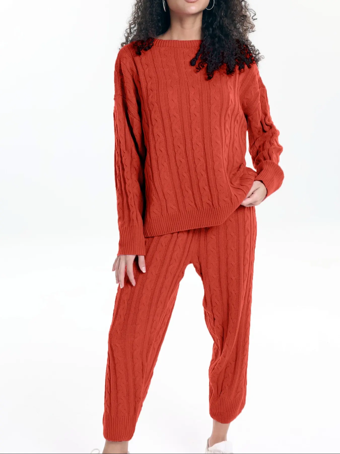 Two-Piece Set for Autumn and Winter, Long Sleeve Pullover Sweater with Knit Long Pants, Casual Minimalist for Everyday Wear