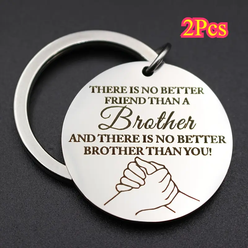 Durable Stainless Steel Fashion Keychain 2-Piece Multipack, Elegant Stylish Keyring with Brotherhood Symbol, Symbolic Gift for Brothers