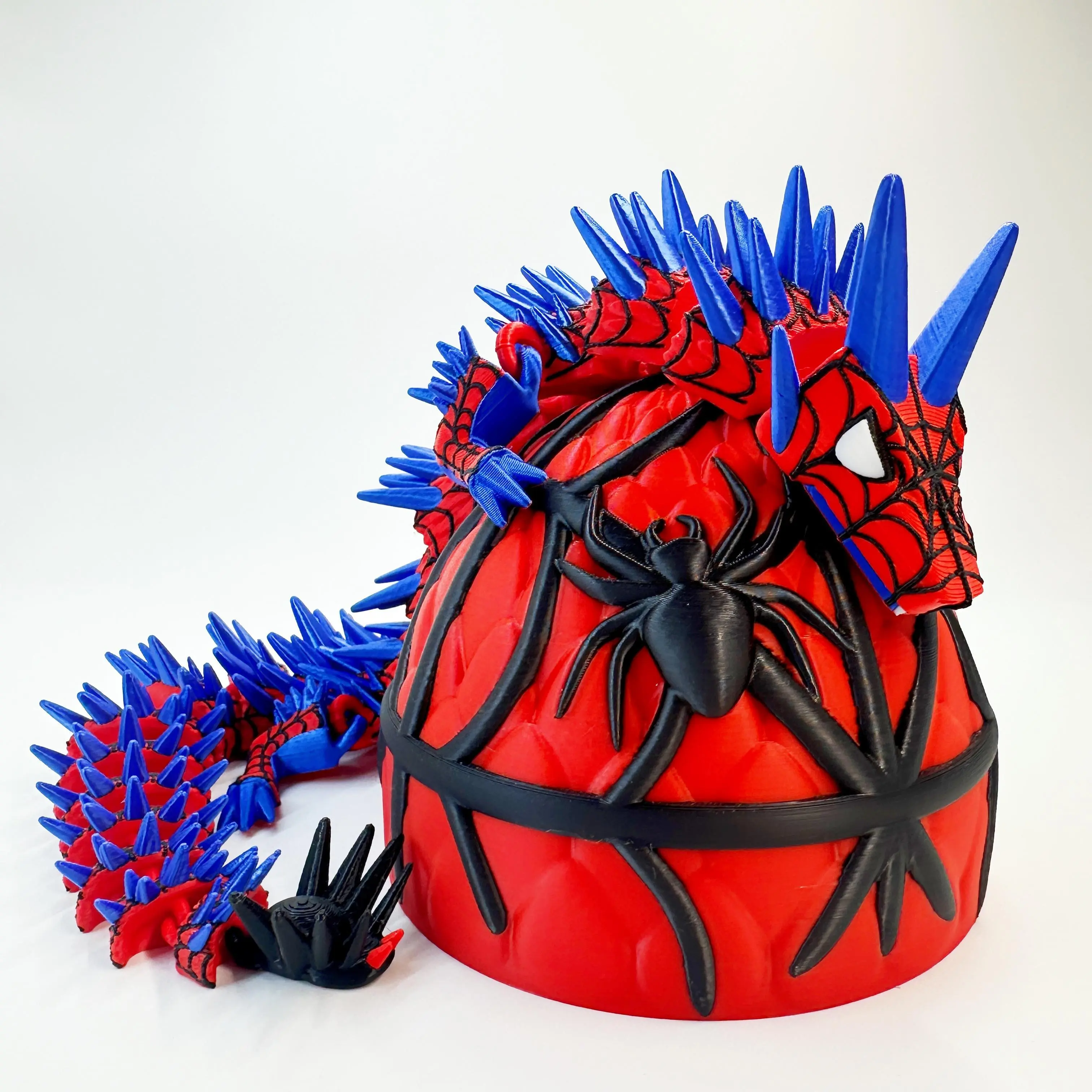 15.75in Chevron 3D Printed Spider-Theme Dragon Art Figurine, Home Decor Sculpture, Multicolor Ornament for Back to School Haul, 4th of July, Carnival, Juneteenth