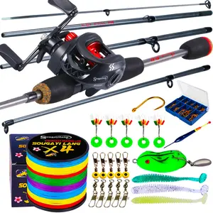 SOUGAYILANG Fishing Rods and Reels Combo Set 5 Sections 170CM/5.5FT Casting Fishing Rod Pole with 7.2:1 Gear Ratio Baitcasting Fishing Reel Portable Travel Outdoor Freshwater Saltwater Fishing Tackle