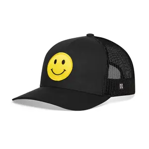 Smiley Face Trucker Hat  |  Black Emoji Snapback