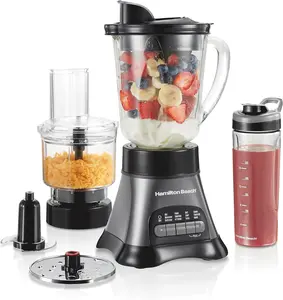 Hamilton Beach Blender and Food Processor Combo – 40Oz Glass Jar, Portable Travel Cup, 3-Cup Electric Food Chopper, 700W – Gray/Black (58163) Hamilton Beach