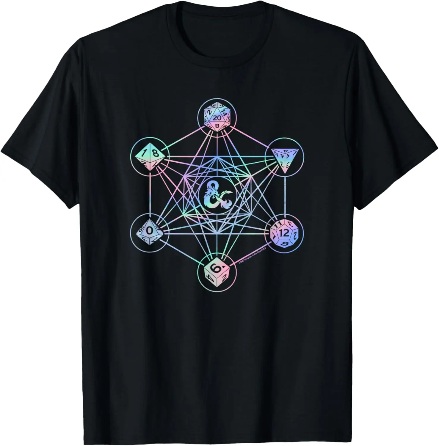 Men's Short Sleeve Soft Cotton Round Neck T-Shirt - Casual Fit, Moisture Absorbent Breathable Fabric, Dungeons & Dragons Geometric Holographic Print Logo, Machine Washable for Sports, Street Style Drip