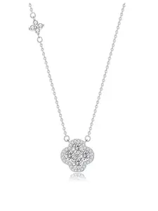 Silver Color Full Diamond Four-Leaf Clover Necklace, Elegant Adjustable Chain, Mother's Day Gift, Fashion Women's Daily Commute Jewelry, Exquisite Jewelry Gift