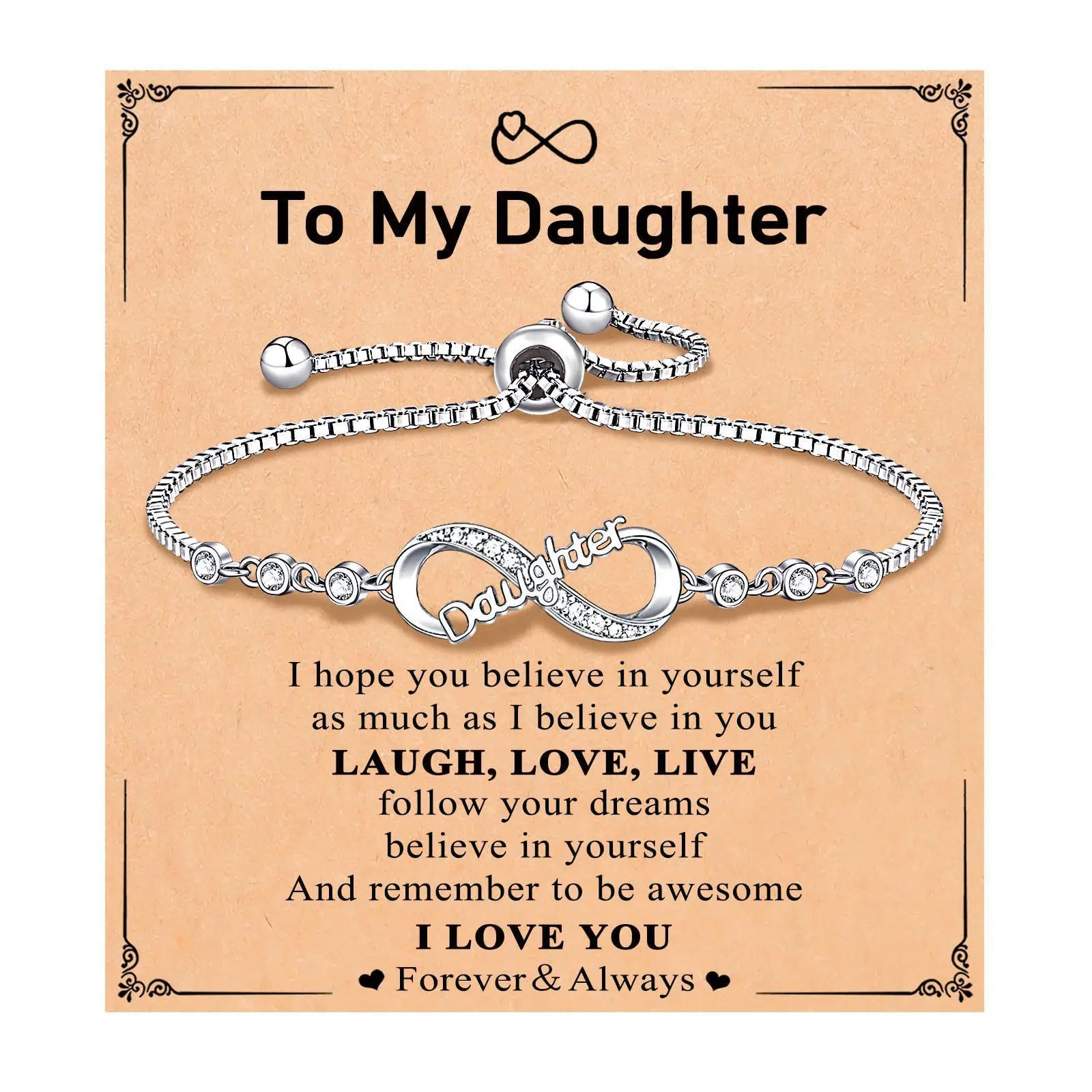 Women's Elegant Heart Motif Costume Bracelet - Adjustable & Skin-Friendly 9in Smooth Silver Chain, Female Daily Wear Womens Gift with Message Card (Christmas, Birthday), Womens Gifts, Premium Gift Box