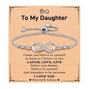 Infinity Love Heart Bracelet for Daughter, Gift from Mom and Dad, Adjustable Bracelet for Women, Perfect for Christmas/Birthday/Valentine's Day Message Card Elegant