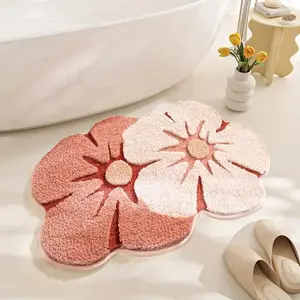 Premium Soft Bathroom Floor Mat, Two Color Flower Pattern, Tpr Bottom, Comfortable Bathtub Rug for Bathroom, Laundry Room, Patio