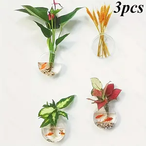 Creative Hydroponic Plastic Vase, Transparent Hanging Flower Pot, Wall-Mounted Small Fish Tank, Fishbowl, Aquariums, Modern Minimalist Decorative Vase for Home & Office