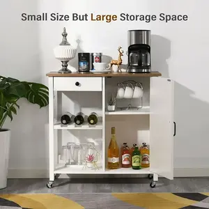 [summervibes] HOMBCK Farmhouse Kitchen Cart, Rolling Kitchen Cart with Storage, Microwave Stand Coffee Cart