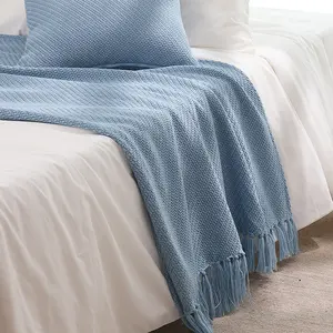 Nordic Solid Color Knitted Bed Runner Blanket - Soft Acrylic Fabric, Knitted Texture, Multi-Size, Lightweight High-End Simple Decor for Hotels, Minimalist Bedroom
