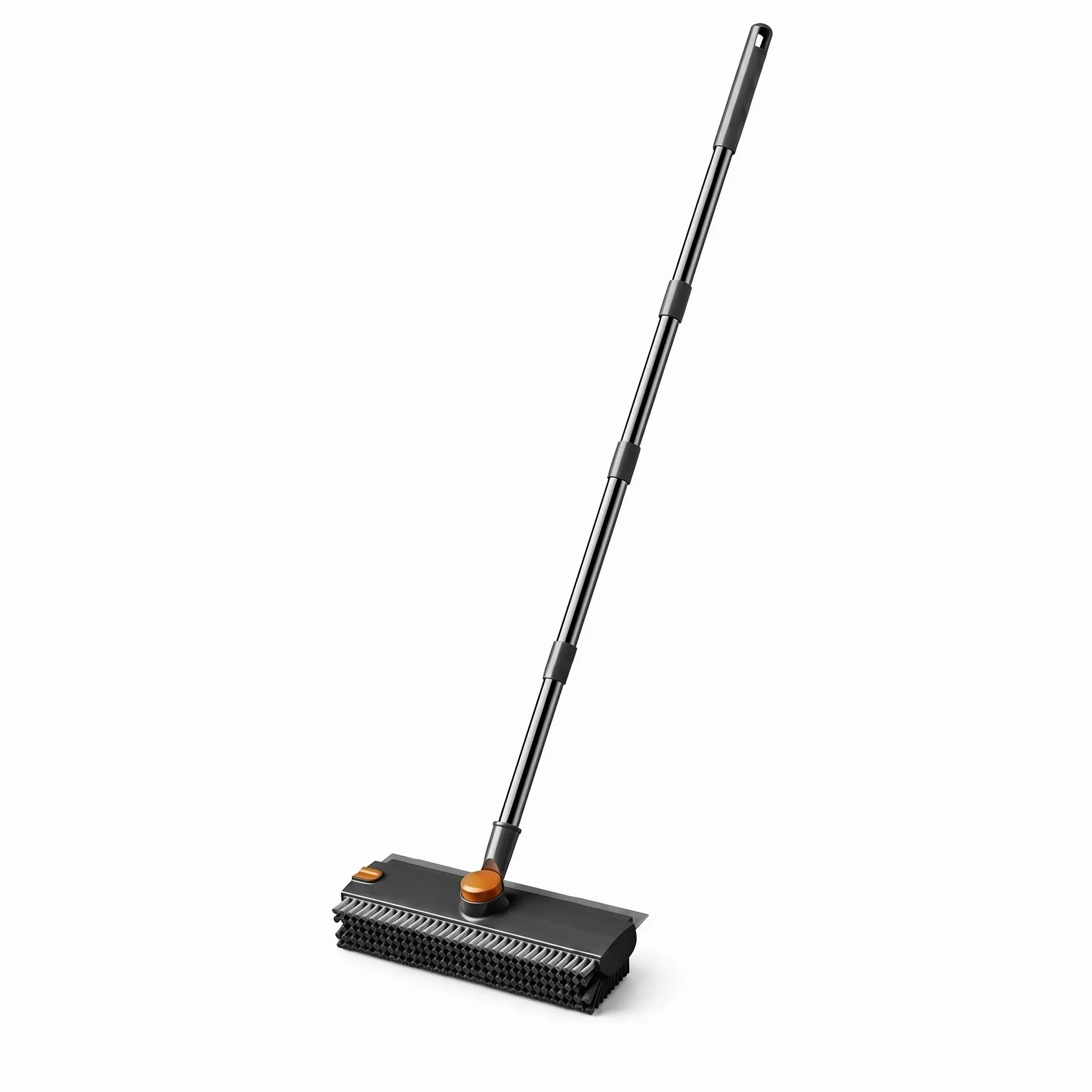2-in-1 Magic Broom, No Tangle Hair Sweeper with Rubber Squeegee, Adjustable Long Handle for Pet Home Bathroom Cleaning