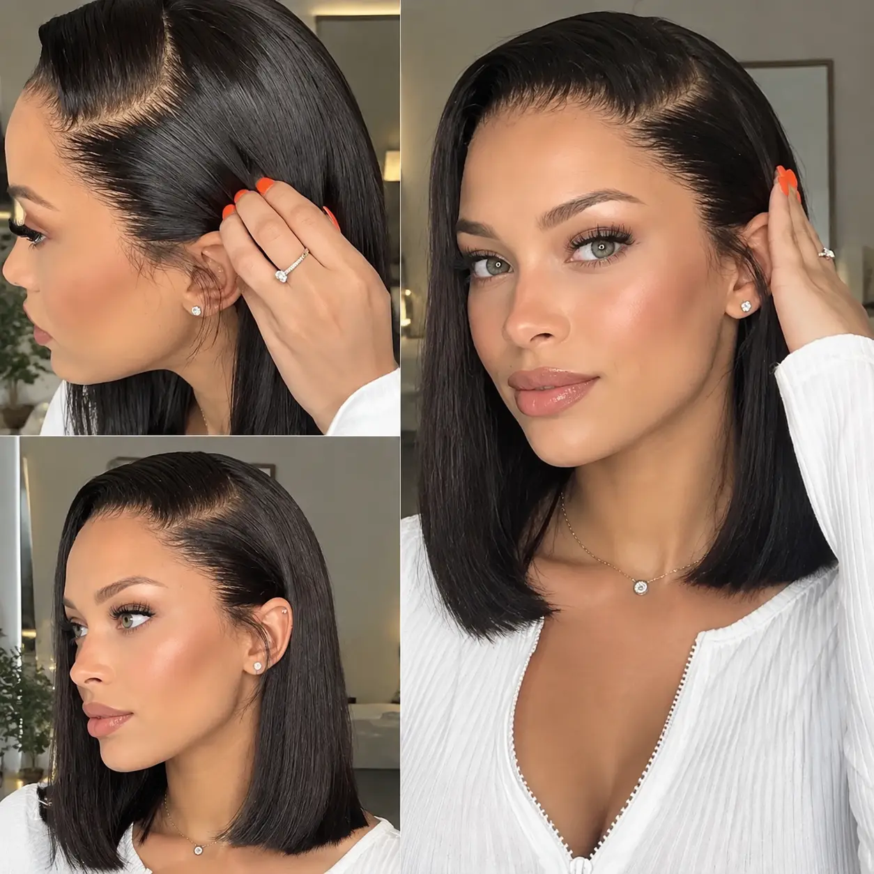 Women's 13x4 Lace Front Short Straight Bob Synthetic Wig, Middle Part, Natural-Looking Fiber Wig for Daily & Party Wear