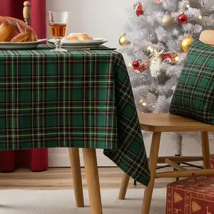 Elegant Plaid Christmas Tablecloth, Green Table Cloth Rectangle Table Christmas Decorations for Dinner Table (56"  x 56")