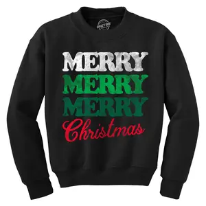 Merry Merry Merry Christmas Crewneck Sweatshirt Funny Sarcastic Xmas Graphic Novelty Longsleeve Sweater Funny Sweater Christmas Crew Neck Novelty Sweatshirts for Men Black -
