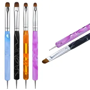 4-Pcs Nail Art Brushes Set - Multi-Pack with French Tip, Builder Gel, Dotting, Small Detail Painting, 3D Acrylic Tools, Cuticle Clean Up & Smooth Polish Application for Salon Professionals, Nail Care Supplies with Coverage