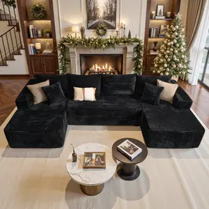 CAODOC Cloud Couch Sectional Modular Sofa, 135" Boneless Couches Sofa for Living Room, Modern Plush U Shaped Sofas Corduroy Couch Sectional with Chaise Lounge