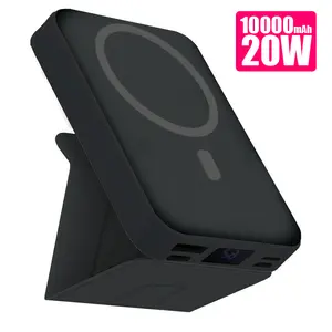 Ultra thin power bank 10000mAh Mobile phone holder with large capacity Mini Magnetic Wireless Power Bank with Holder，magnetic phone mount portable chargers with Display and USB-C Cable for iPhone 16/15/14/13/12 Pro/Pro Max