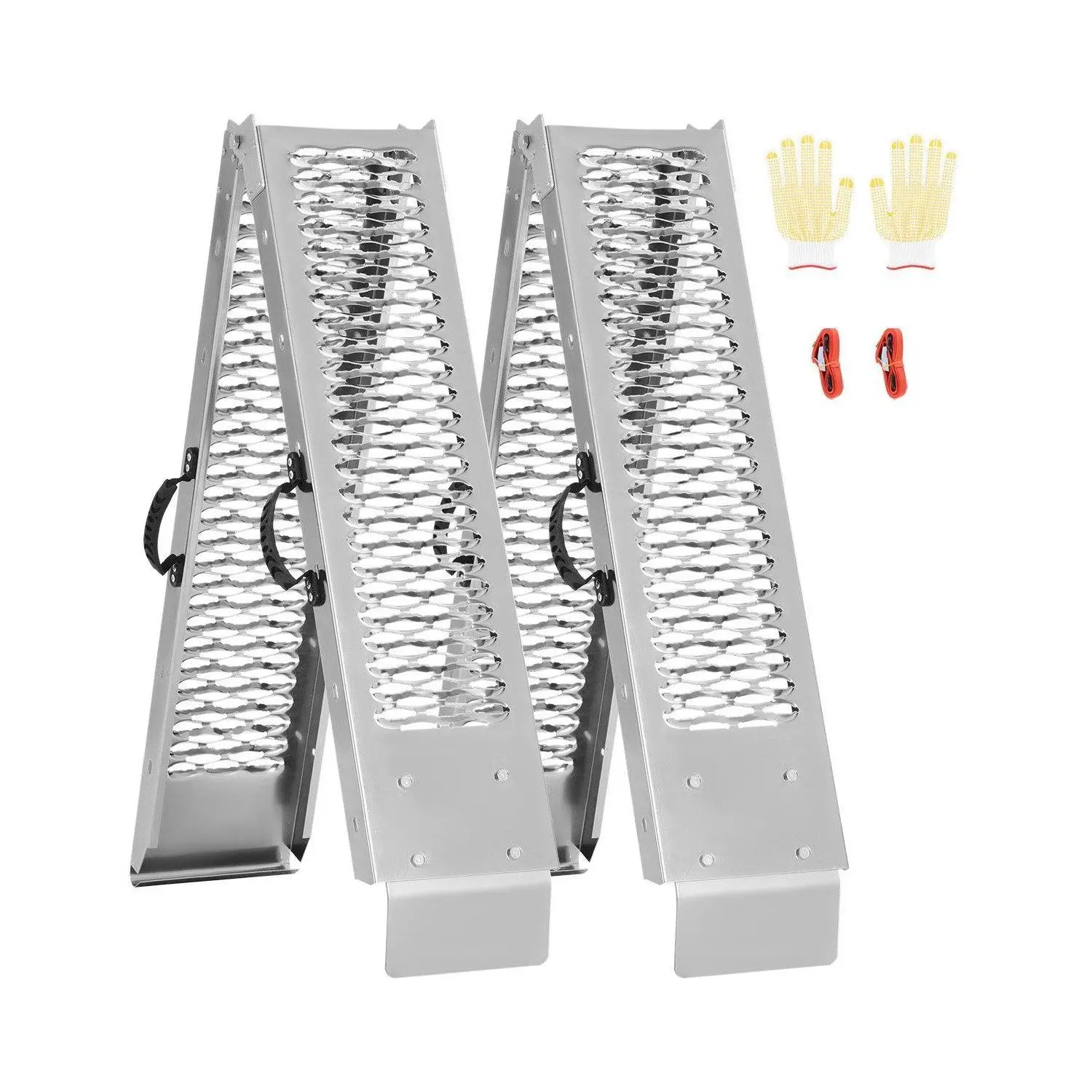 【summerfinds】Father's Day Gift 2-Pcs Aluminum Folding Metal Loading Ramps, 1000 lbs Load Capacity Heavy-Duty Corrosion-Resistant Ramps with Handles, Adjustable Securing Straps for ATV, Push Lawn Mower, Steel-Reinforced Motorcycle Transport, Two Piece Set