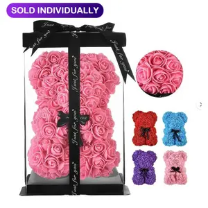 Eternal Rose Bear Artificial Flower Arrangement, Rose Basket, LED Flowers, Christmas Valentine's Day Mother's Day Graduation Decorations