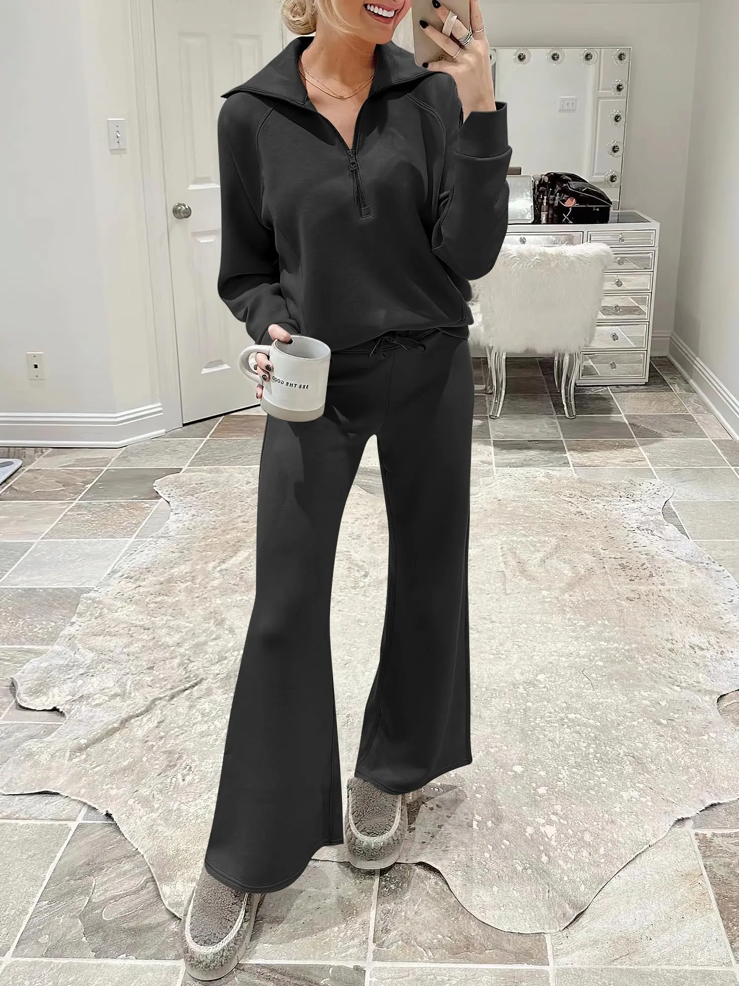 Women 2 Piece Outfits Sweatsuit Oversized Sweatshirt Sweatpants Tracksuit Sweat Lounge Matching Set 2025 Fall Trendy Polyester Womenswear