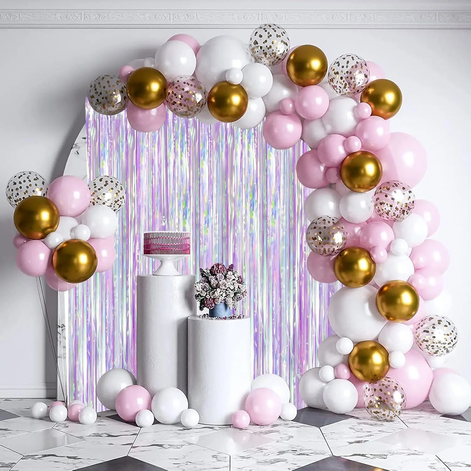 3-Pack Iridescent Foil Fringe Curtains – Transparent Tinsel Backdrop Streamers for Birthday, Wedding, Mermaid, Unicorn, and Theme Party Decorations 3.3x8.2ft