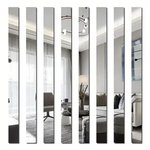 20/30pcs Silvery Long Strip Mirror Wall Stickers - Acrylic, Self-Adhesive, Decorative for Living Room, Bedroom, Bathroom | TV Background Wall Decoration