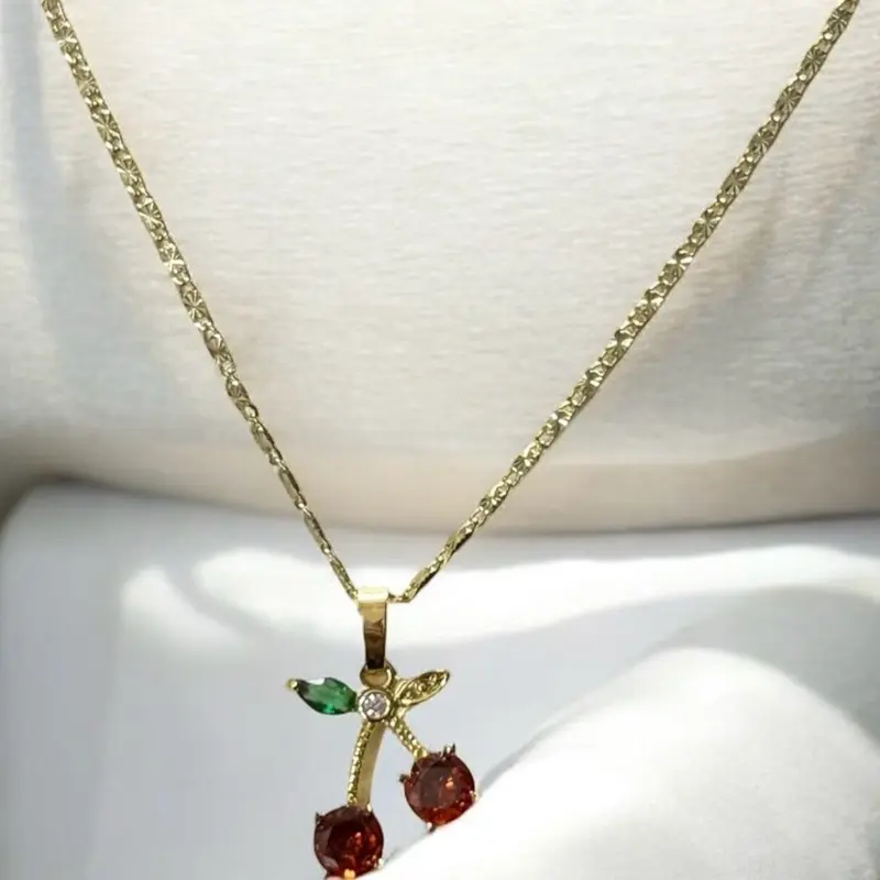 Cherry Necklace 14k Gold plated. 14k gold plated Chain with Red Cherry Pendant, Elegant Jewelry for Everyday Wear