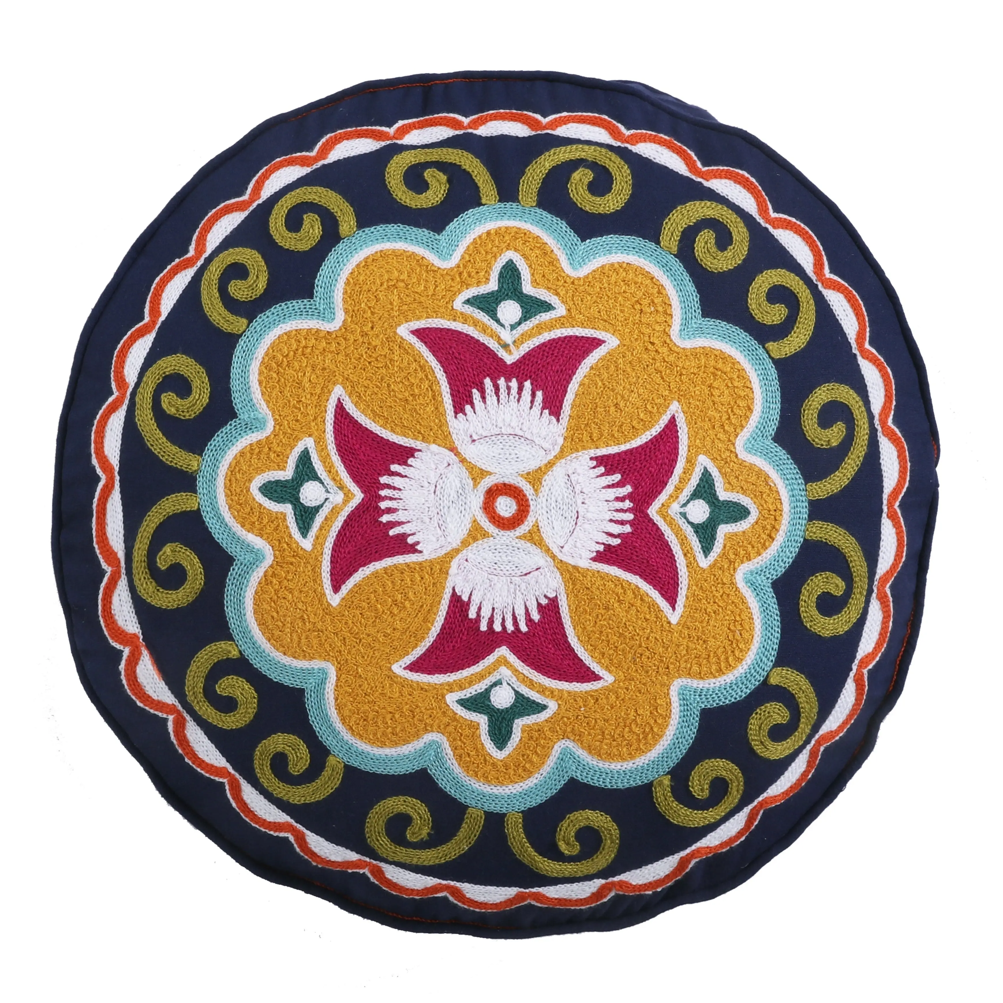 Amelie Round Embroidered Pillow - Pre-Filled with Soft Feather Inner, Household Textile, Versatile Bed Cushion Accessory
