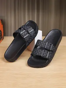 Men's Fashionable Plain Color PU Leather Slides, Thick Sole Slippers, Casual Comfortable Home Slippers, Summer Beach Slippers for Daily Wear Footwear