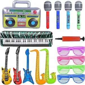 Inflatable Party Props Guitar Inflatable Saxophone Microphone Balloons Fun Musical Instruments Accessories for Pool Birthday Party Supplies Favors Photo Booth Props 80s 90s Carnival Disco Party