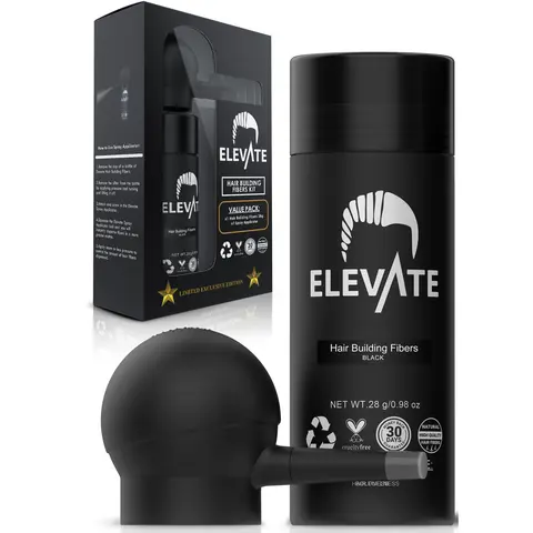 Elevate Hair Fiber Kit with Spray Applicator - Instantly Cover Thinning Hair & Bald Spots with Natural Finish - Haircare Easy To Apply Keratin Protein