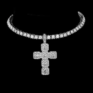 Men’s Cross Iced Out Pendant Tennis Chain Necklace Gold & Silver Tone Hip Hop Accessory
