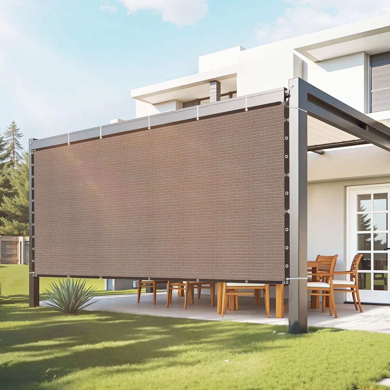 90% Shade Cloth For Outdoor Use, 10 Ft X 12 Ft Pergola Sun Shade Canopy With Stainless Steel Grommets, 140 GSM HDPE Material For Privacy And Weather Protection, Ideal For Patio, Garden, Backyard And Outdoor Living (Brown)