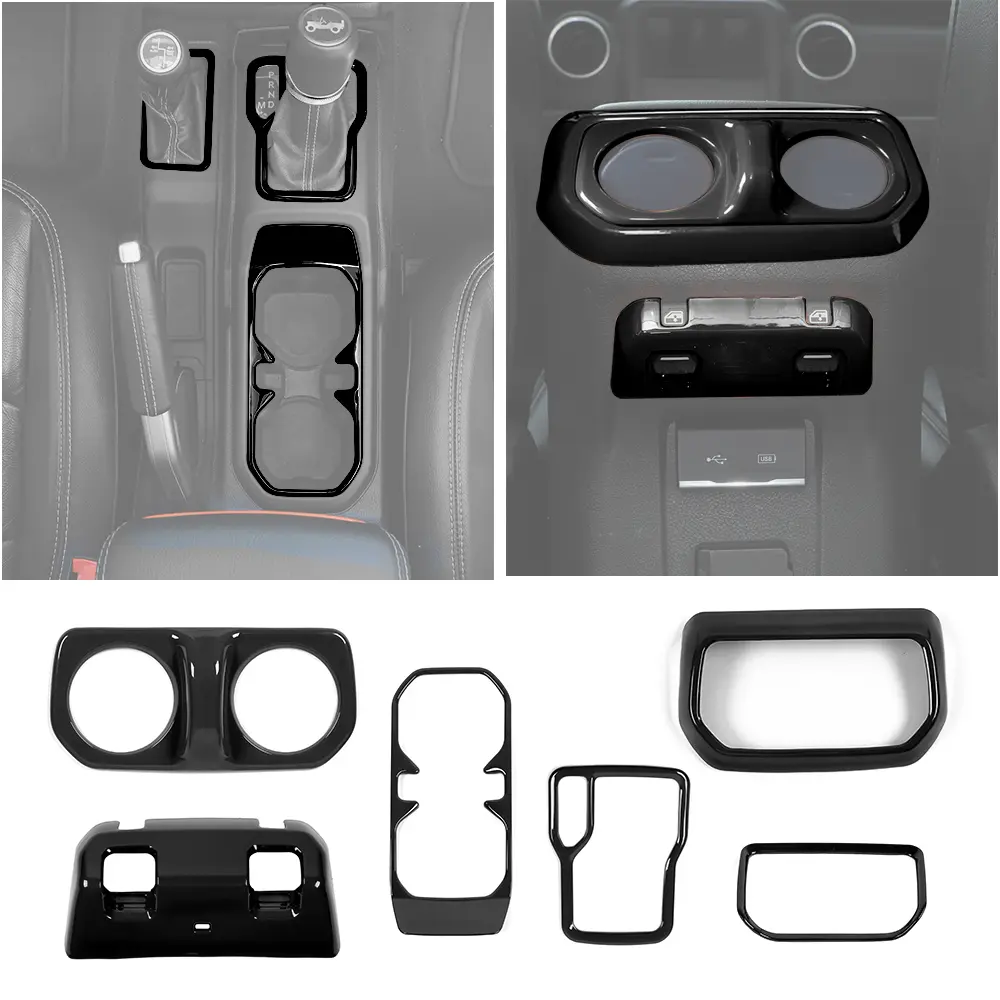 High-Quality ABS 6-Item/Set Center Console Protector Kit - Self-Adhesive, UV-Resistant 6-Piece Gear Shift Cup Holder Trim Cover, Console Box Cover for 2018+ Jeep Wrangler JL & Gladiator JT Car Interior Stickers