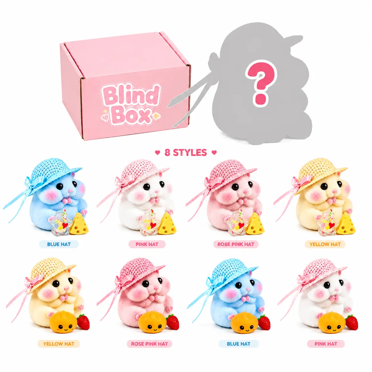 Letssquishy Handmade Hamster Blind Box Squishy Toy, Kawaii Taba Squishy Fidget Hamster with  Strawberry Accessories, Soft Silicone Mochi Sensory Toy, Cute Stress Relief Gift for Kids & Adults,Tabasquishy