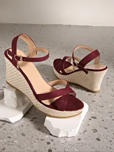 Summer Fresh Women's Wedge Sandals, Cross Strap & Buckle Design, Fashionable Stylish Simple Versatile Shoes, Perfect for Summer