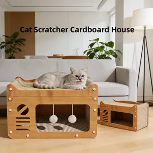 Cardboard Cat Scratcher House, 22-Inch Corrugated Cat Scratcher for Indoor Cats, Kitten Scratching Board Pad