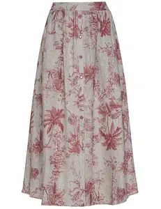 L'AGENCE Seina Linen Midi Skirt in Tan Multi Textured Jungle Toile