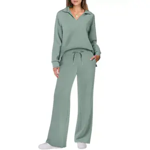 Women's 2-Piece Sweatsuits Set Long Sleeve Half Zip Pullover Sweatshirt Joggers Pants Comfy Outfits Soft Tracksuit Athletic Training Apparel