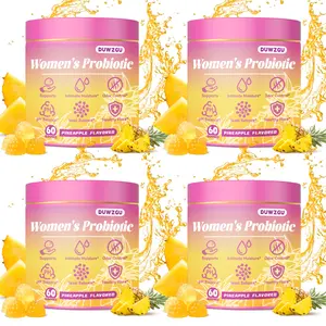 Women's Probiotics Gummies for pH Balance & Immune Support with Slippery Elm, Prebiotics & Lactobacillus, Vegan, Gluten-Free, Pineapple Flavor, 60 Gummies