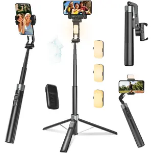 69" Auto   Tripod for /Android, Foldable Phone Gimbal Stabilizer, 360  Rotating, Portable, Extendable Selfie Stick with Light & Remote for Fitness, Travel Vlog