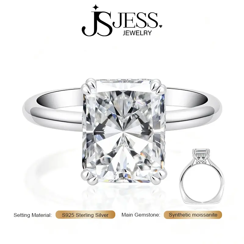 【Euro Vow】Women's 4CT DE Color VVS1 Grade Radiant/Emerald Cut Full Halo Moissanite Engagement Ring, S925 Sterling Silver Wedding Band, Radiant Cut