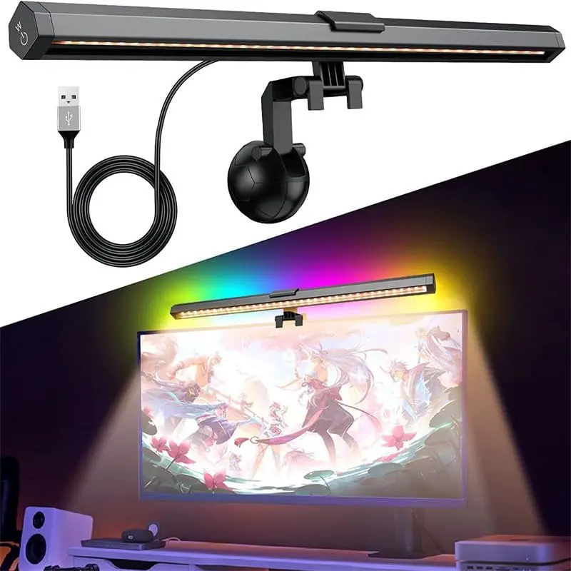 P-DLP013    Computer Monitor Light Bar with RGB Backlight, Screen Monitor Lamp for Eye Caring, e-Reading LED Task Lamp with Stepless Adjustment, Touch Control, No Screen Glare Space Saving