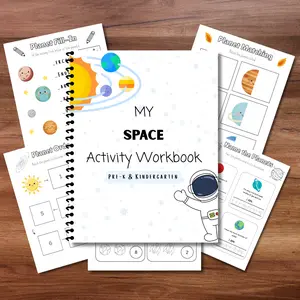My Space Activity Workbook for Kids Laminated Reusable Pre K Kindergarten Science Activities Spiral Bound Interactive Learning with Velcro Dot Matching