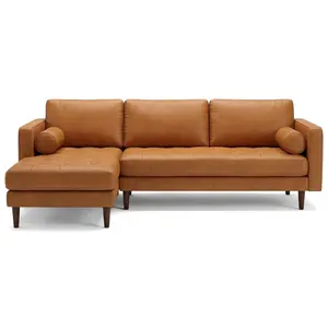 Daphne Tan Leather L Shape Corner Sofa Left Facing Chaise