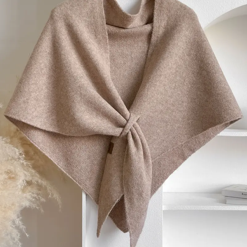 Women's Fashionable Solid Color Triangle Shawl, Trendy Solid Shawl, Knitted Scarf, Casual Soft Scarf, Soft Warm Shawl, Perfect for Air-conditioned Rooms & Outdoor Use, Versatile Windproof Accessory