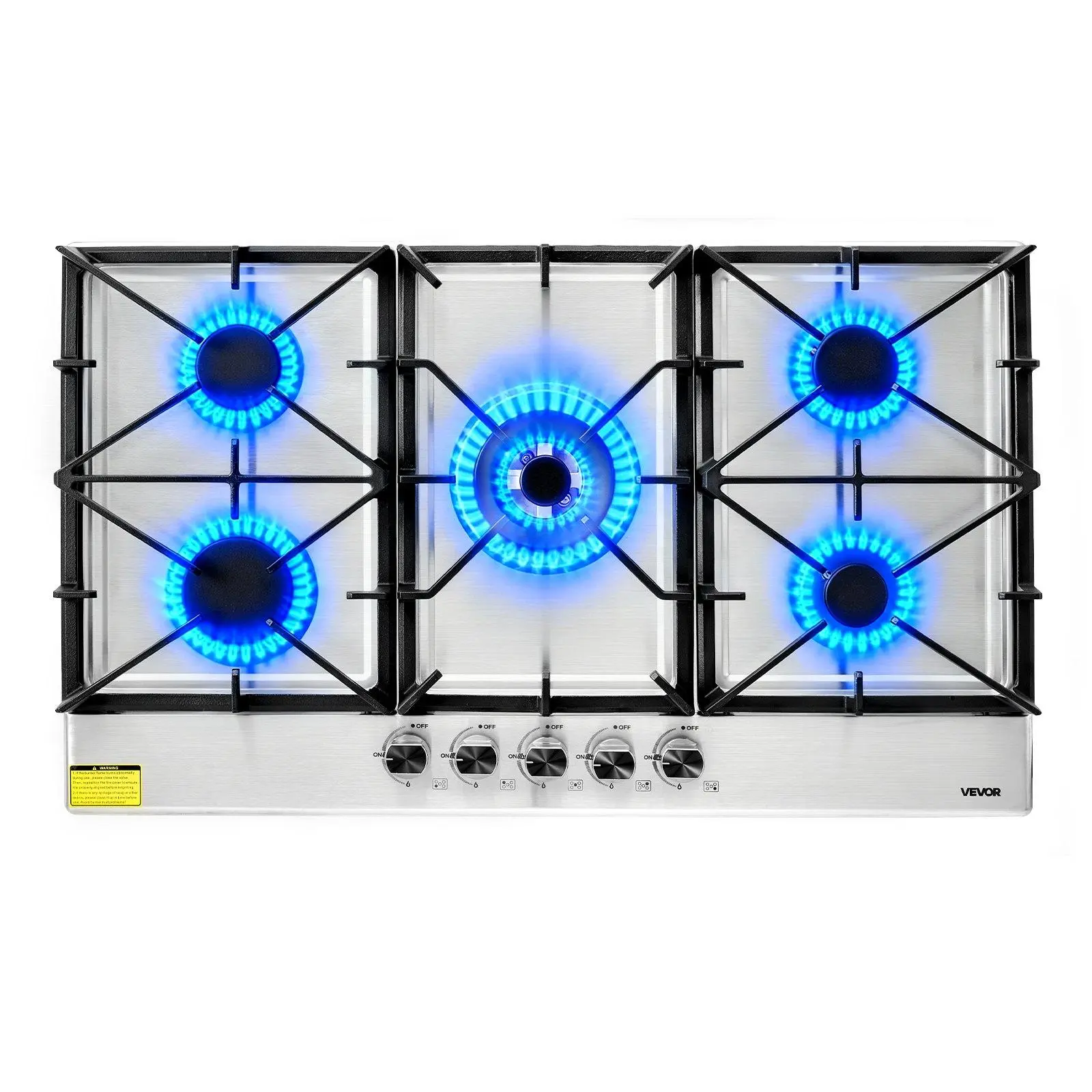 【Summerfinds】VEVOR 36 inch Gas Cooktop 5 Burners Gas Stove Top, Max 38300BTU Built-in Stainless Steel Stove Top LPG/NG Convertible Dual Fuel Cooktop Stoves with SABAF Dual-Ring Burner for Kitchen Apartment Rvs