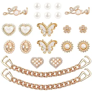 SOGLLQAM 18/20/22/24 Pcs Bling Shoe Charms for Women – Flower & Pearl Charms with Sparkling Rhinestone Chains, Cute Butterfly Shoe Decorations for Sandals, DIY Accessories for Birthday & Party Gifts