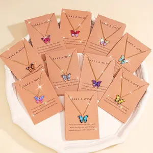 10pcs Y2K Butterfly Pendant Necklace Set, Dainty Layering Jewelry, Colorful Minimalist Layering Chains for Vacation Party Daily, Versatile Jewelry for Adult Women, Includes Greeting Card for Festive Gifting, US Accessory Ready Sentimental Necklaces